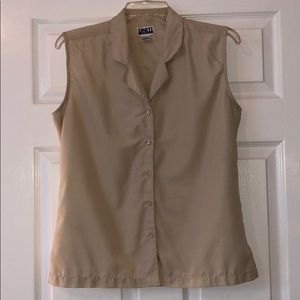 Sleeveless, tan, soft, button up collar shirt